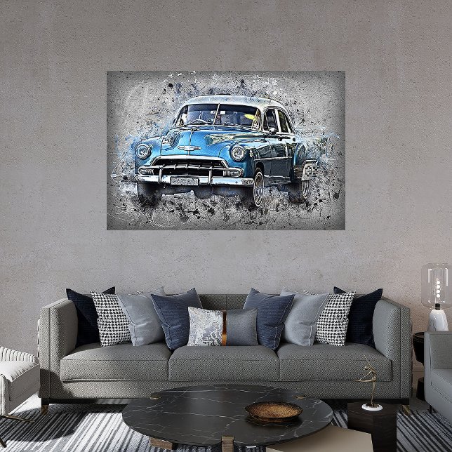 Vintages blauer Auto Zeitlose Automobilkunst Poster (Von Creator hochgeladen)