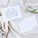 Vintages blauer blauer Wappen Monogramm Mitteilungskarte<br><div class="desc">Klassische Vintage blaue bläuliche Wappen Monogram Note Card</div>