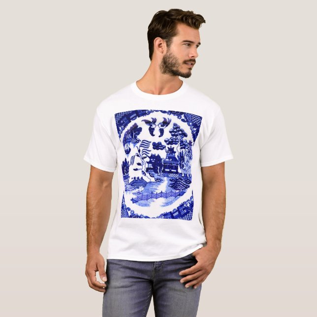 Vintages Blauer Wildmuster um 1790 T-Shirt (Vorne ganz)
