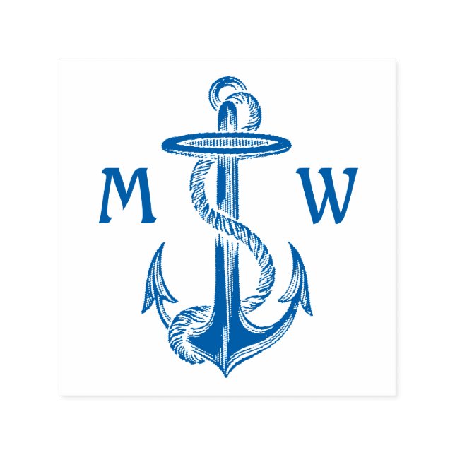 Vintages blaues Ankerseil Mit Monogramm Meer Permastempel (Design)