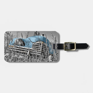 Vintages blaues Auto Gepäckanhänger