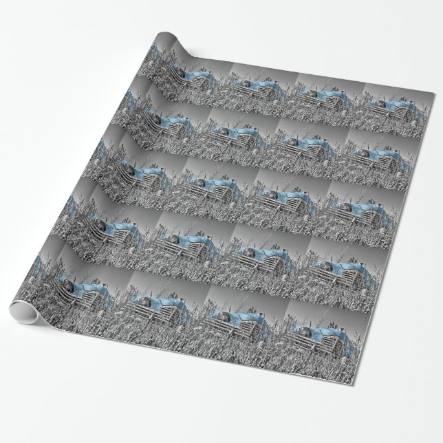 Vintages blaues Auto Geschenkpapier (Ungerollt)