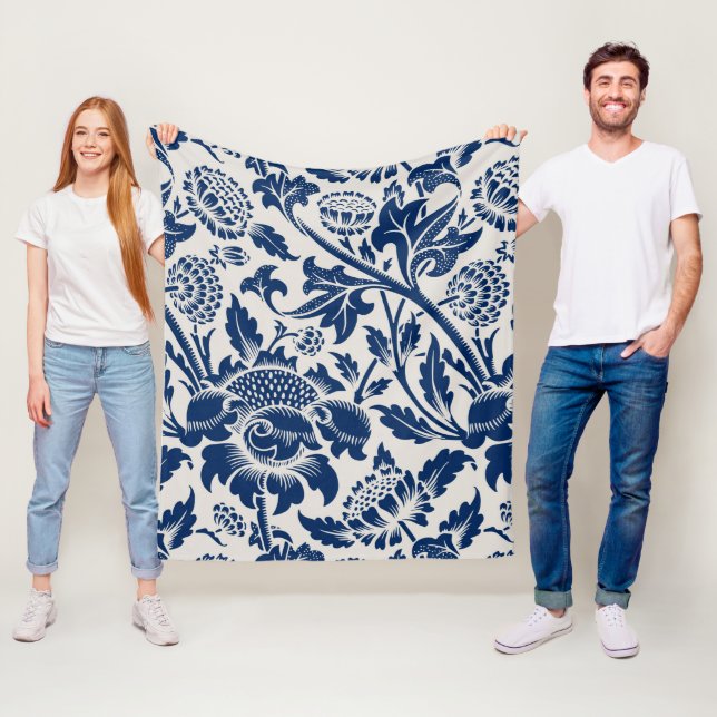 Vintages Blaues Blume-Muster Fleecedecke (Beispiel)