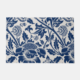Vintages Blaues Blume-Muster Fußmatte