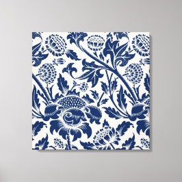 Vintages Blaues Blume-Muster Leinwanddruck