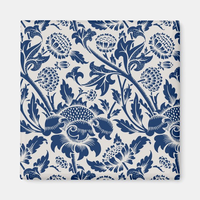 Vintages Blaues Blume-Muster Magnet (Vorne)