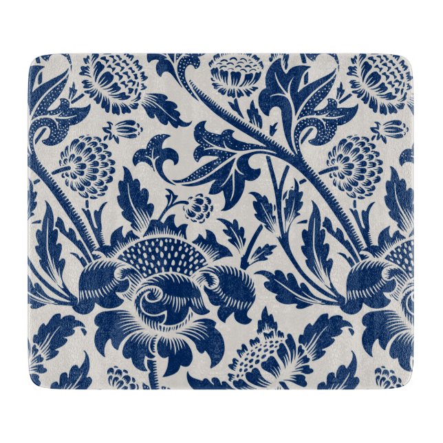 Vintages Blaues Blume-Muster Schneidebrett (Vorderseite)