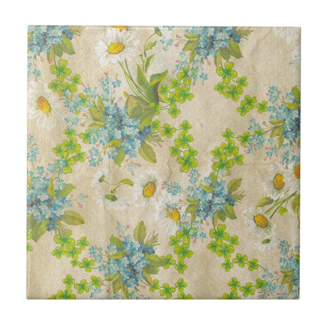 Vintages blaues Blumen- und Gänseblümchen Fliese (Vorderseite)