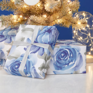 Vintages blaues Blumenmuster Geschenkpapier