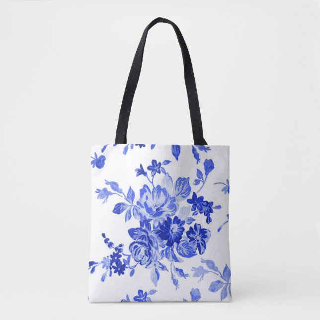 Vintages blaues Blumenmuster Tasche (Vorderseite)