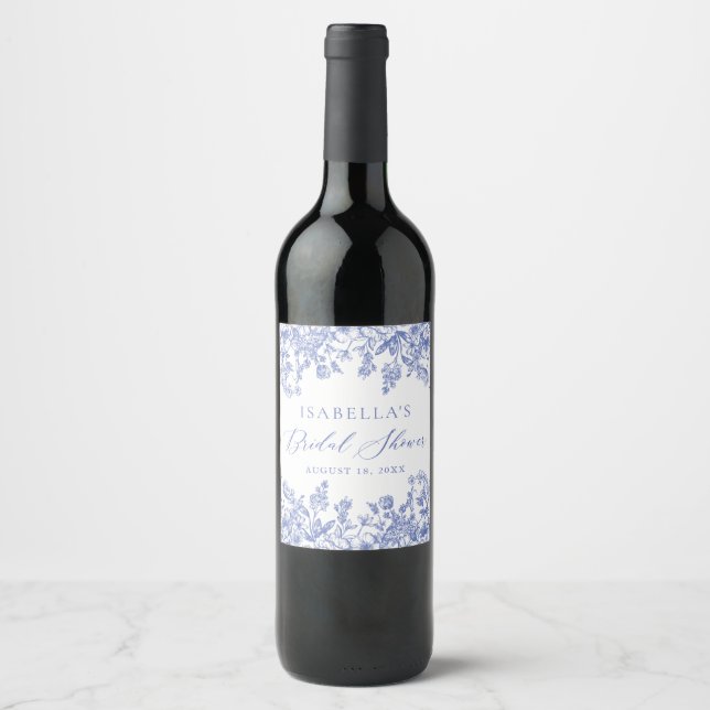 Vintages blaues Brautparty Weinetikett (Vorderseite)