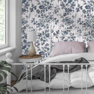 Vintages blaues Chintz- und Pinstrichmuster Tapete