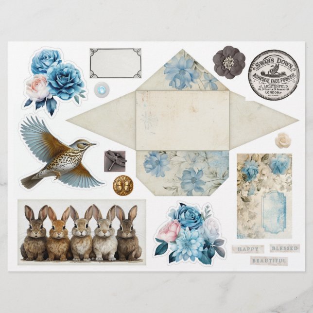 Vintages blaues Damaskus-Muster - Vier von vier (Vorderseite)