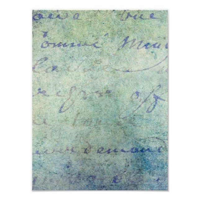 Vintages blaues französisches Skriptpapier Fotodruck (Vorne)