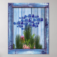 Vintages Blaues Holz, Fisch, rosa Korallen