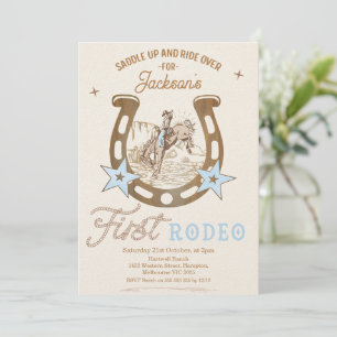 Vintages Blaues Horseshoe Erstes Rodeo 1. Geburtst Einladung