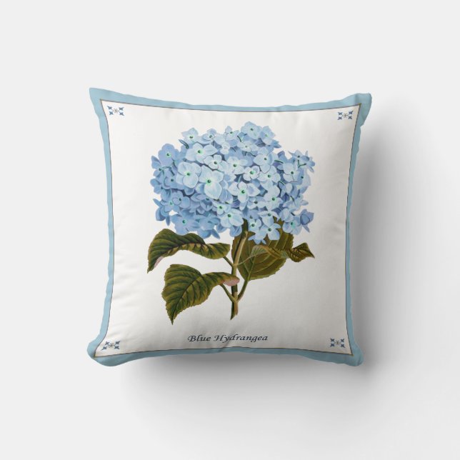 Vintages Blaues Hydrangea Kissen (Vorderseite)