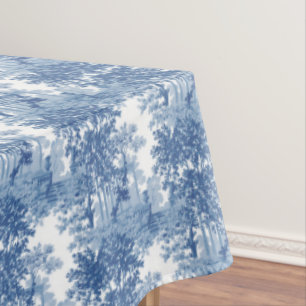 Vintages blaues Landschaftstoil mit Urnen und Spal Tischdecke