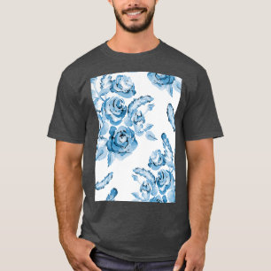 Vintages blaues, nahtloses Muster T-Shirt