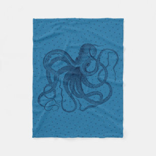 Vintages Blaues Oktopus- und Dotter-Muster Fleecedecke