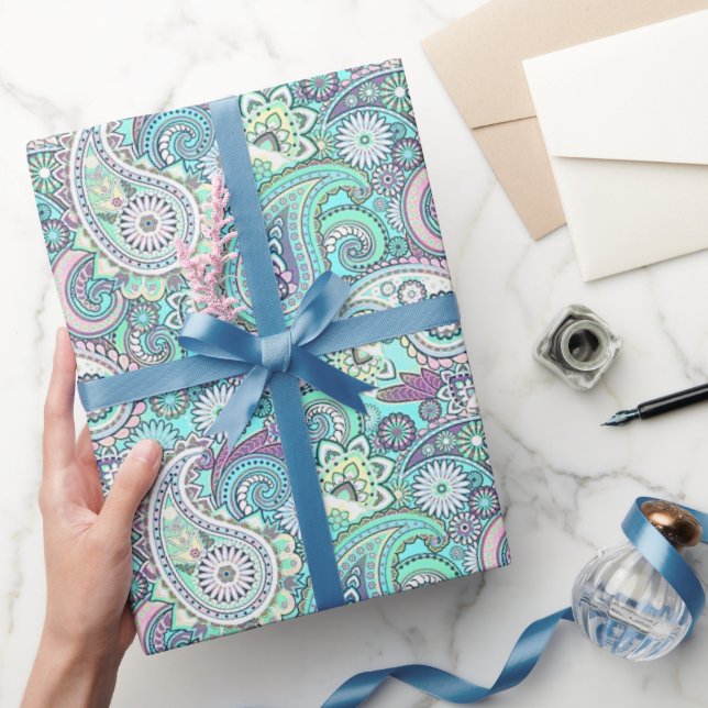 Vintages blaues Paisley Wrapping Paper Geschenkpapier (Schenken)