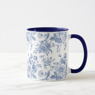 Vintages blaues Rose Blumenmuster Tasse