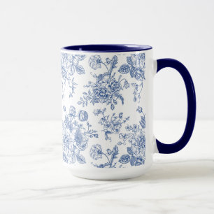 Vintages blaues Rose Blumenmuster Tasse