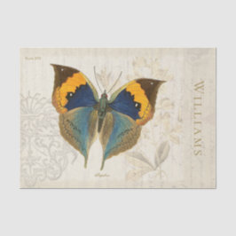 Vintages blaues und orangefarbenes Schmetterlingsp Seidenpapier