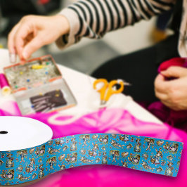 Vintages blaues Wasserfarben Ostersonnenmuster Satinband