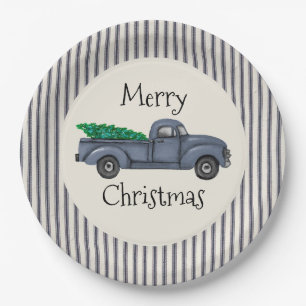 Vintages blaues Weihnachtsbaumtruckpapier Pappteller