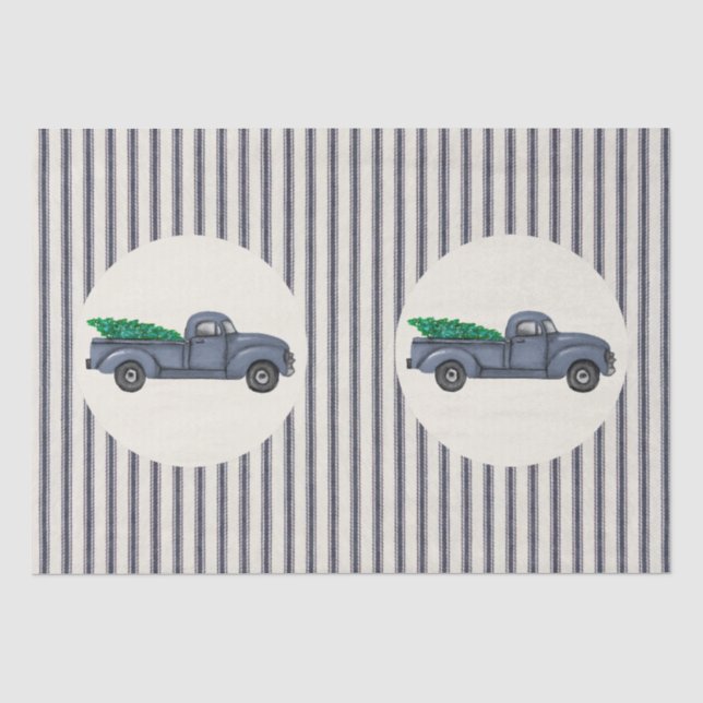 Vintages blaues Weihnachtsbaumtruckpapier Seidenpapier (Vorderseite)