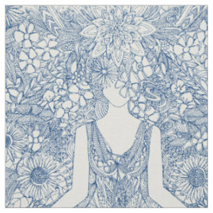 Vintages blaues Yoga des Lotosgartens mit Blumen Stoff
