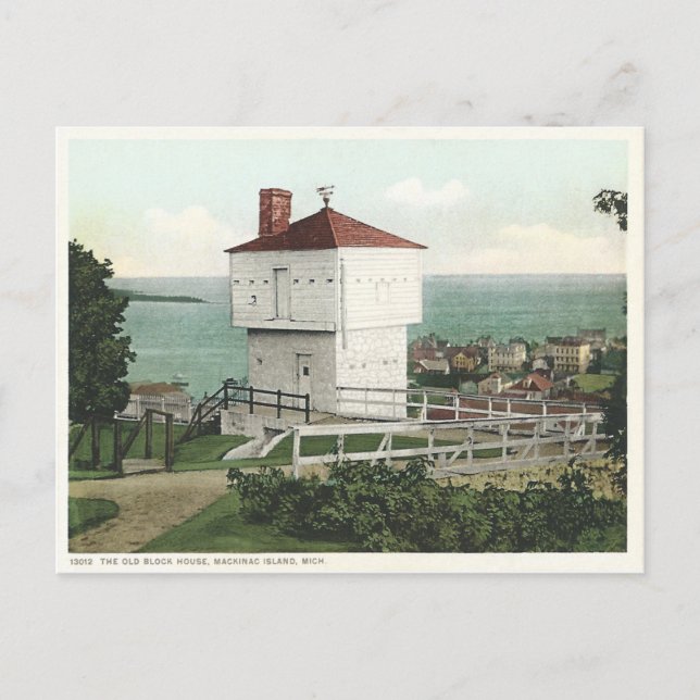 Vintages Blockhaus Mackinac Insel Michigan Postkarte (Vorderseite)