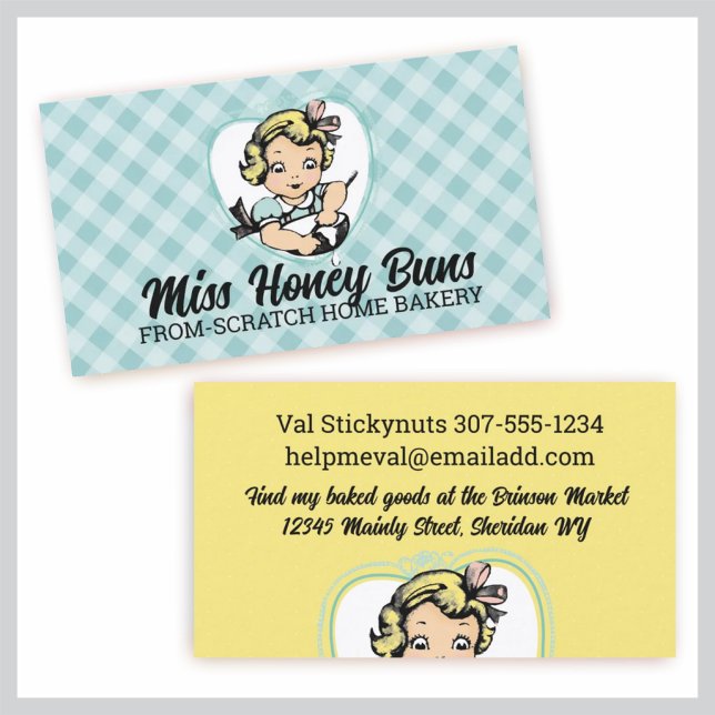 Vintages blondes Mädchen unter Rührbäckerei Visitenkarte (Von Creator hochgeladen)