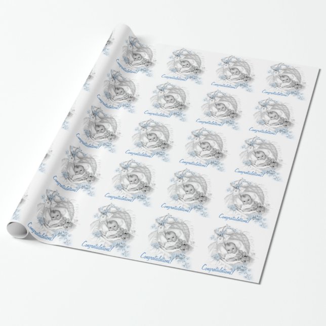 Vintages Blue Baby Duschpapier Geschenkpapier (Ungerollt)