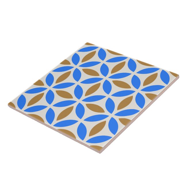 Vintages Blue Brown Barcelona Petals Geometrie-Til Fliese (Seite)