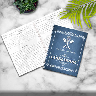 Vintages Blue Chalkboard Familienkochbuch Rezept Notizbuch