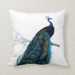 Vintages Blue Elegante Kissen<br><div class="desc">Ein Vintager,  blauer und gelber königlicher Pfau. Ein Vintager Stil auf weißem Hintergrund. Die perfekte Geschenkidee für den Tierliebhaber oder für jeden.</div>