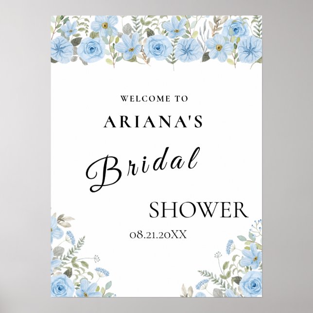 Vintages Blue Floral Wedding Sign Poster (Vorne)