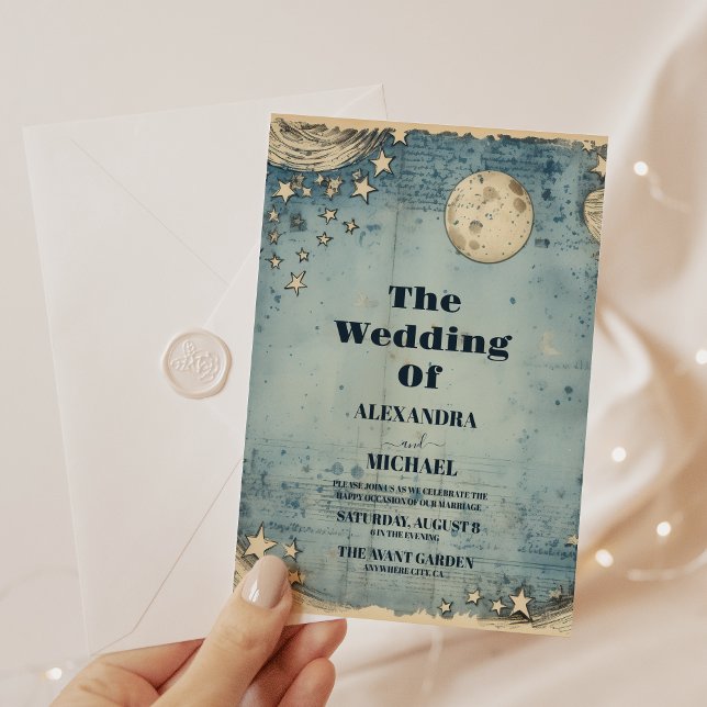 Vintages Blue Outer Space Starry Universe Wedding Einladung (Von Creator hochgeladen)