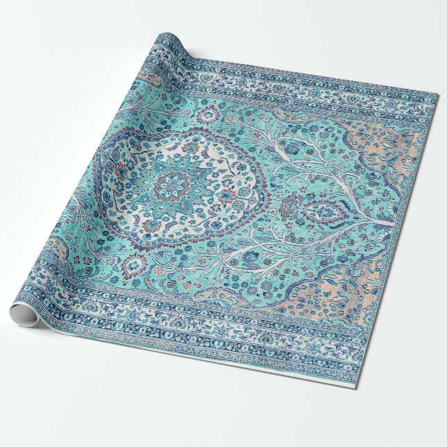 Vintages Blue Rug Muster Geschenkpapier (Ungerollt)