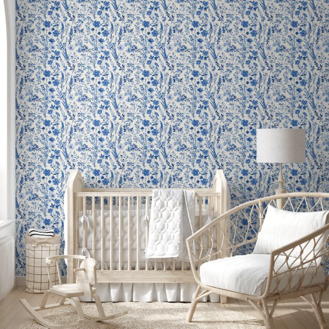 Vintages Blue Toile Tapete (Kinder)