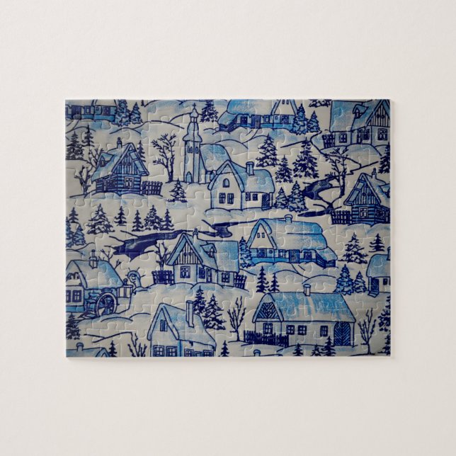 Vintages Blue Weihnachtsdorf (Horizontal)