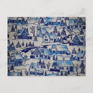 Vintages Blue Weihnachtsdorf Feiertagspostkarte