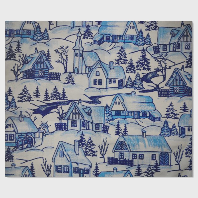 Vintages Blue Weihnachtsdorf Geschenkpapier (Flach)