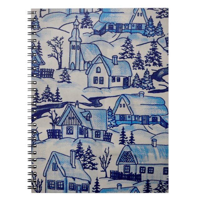 Vintages Blue Weihnachtsdorf Notizblock (Vorderseite)