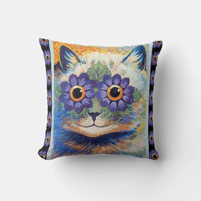 Vintages Blumen-Katzethrow-Kissen Louis Wain Kissen (Vorderseite)