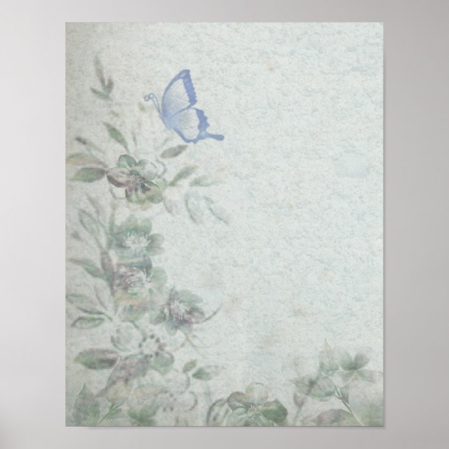 Vintages Blumenblau Poster (Vorne)