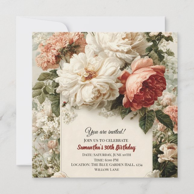 Vintages BlumenBouquet-Design Einladung (Vorderseite)