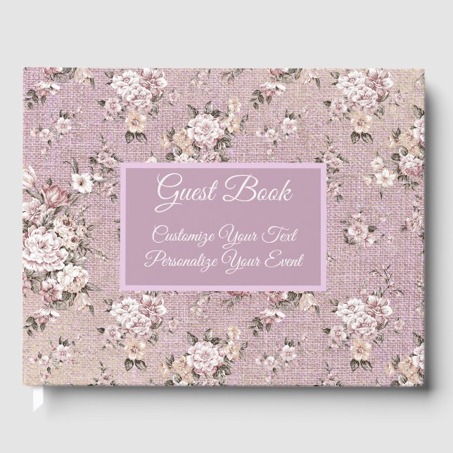 Vintages Blumendesign Rosa Mauve Personalisiert Gästebuch (Vorderseite)